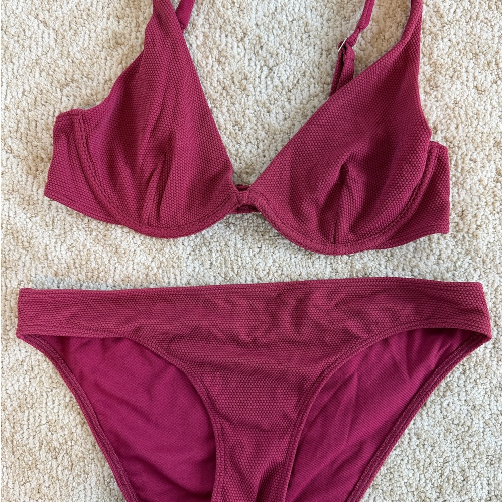 Hollister Swim Textured Bikini Top in Raspberry